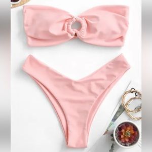 O Ring Tie Back High Leg Bandeau Bikini Swimsuit